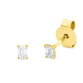Solitaire Ohrstecker aus 750 Gelbgold 2 Diamanten Smaragd-Schliff 0,19ct TW-SI