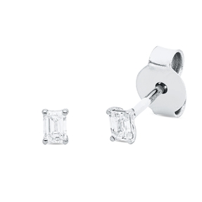Solitaire Ohrstecker aus 750 Weißgold 2 Diamanten Smaragd-Schliff 0,18ct TW-SI