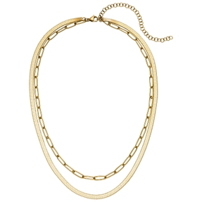 Collier Halskette 2-reihig aus Edelstahl goldfarben Länge variabel 42-51,5cm Collier Halskette 2-reihig aus Edelstahl goldfarben Länge variabel 42-51,5cm