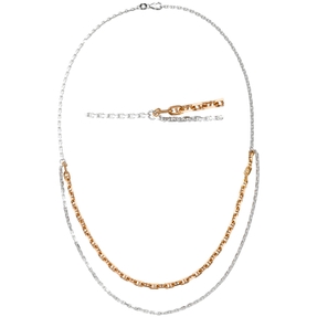 Halskette Collier Anker-Steg Kette 2-reihig 925 Silber bicolor rotvergoldet 45cm