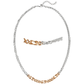 Halskette Collier 2-reihig aus 925 Silber bicolor teilrotvergoldet 42-47cm