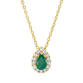 Collier aus 750 Gelbgold Smaragd 0,21ct grün 14 Brillanten 0,1ct TW-SI L:45cm