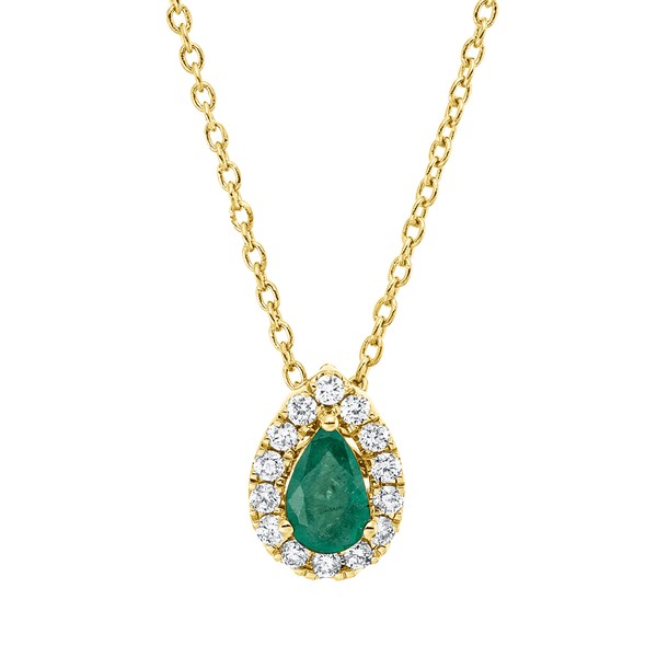 Collier aus 750 Gelbgold Smaragd 14 Brillanten 0.1ct