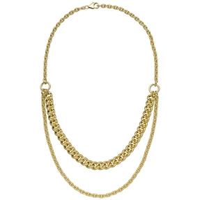 Halskette Collier 2-reihig Panzerkette & Ankerkette 925 Silber vergoldet 45cm