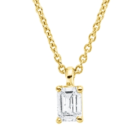 Solitaire Collier aus 750 Gelbgold Diamant Smaragd-Schliff 0,19ct TW-SI L:45cm