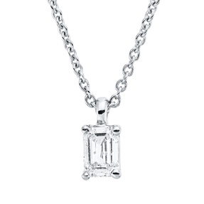 Solitaire Collier aus 750 Weißgold Diamant Smaragd-Schliff 0,19ct TW-SI L:45cm