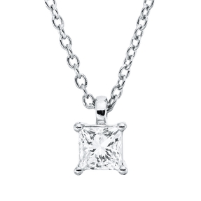 Solitaire Collier aus 750 Weißgold Diamant Prinzess-Schliff 0,19ct TW-SI L:45cm