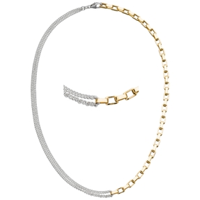 Collier Halskette Panzerkette & Ankerkette 925 Silber bicolor teilvergoldet 41cm