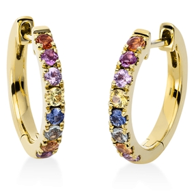 Creolen aus 750 Gold Gelbgold 16 Saphire 0,73ct mehrfarbig 15,7x2,1mm