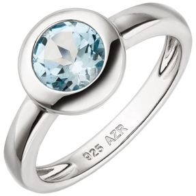 Ring Damenring aus 925 Silber rhodiniert mit Blautopas sky-blue Breite 10mm