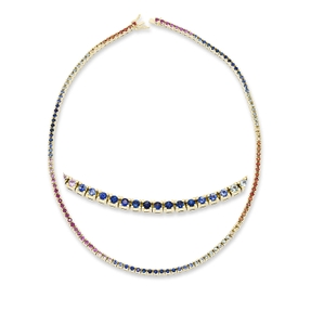 Collier aus 750 Gold Gelbgold 132 Saphire 9,37ct mehrfarbig L:45cm