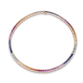 Collier aus 750 Rotgold 125 Saphire 23,8ct mehrfarbig 628 Brillanten 3,74ct TW-SI
