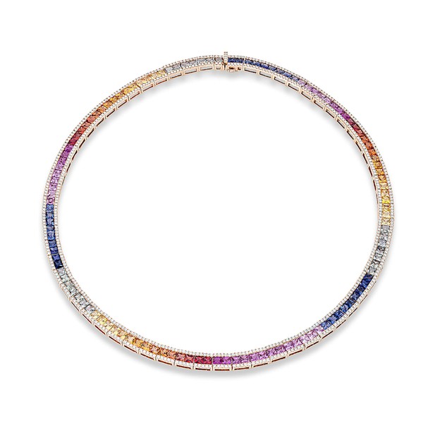 Collier aus 750 Rotgold 125 Saphire 628 Brillanten 3.74ct
