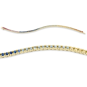 Armband aus 750 Gold Gelbgold 56 Saphire 4,43ct mehrfarbig L:18cm