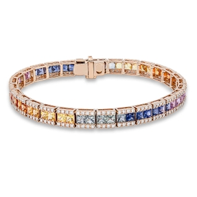 Armband aus 750 Rotgold 58 Saphire 10,73ct mehrfarbig 232 Brillanten 1,32ct TW-SI