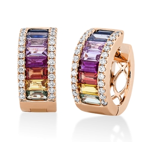Creolen aus 750 Rotgold 16 Saphire 2,49ct mehrfarbig 52 Brillanten 0,39ct TW-SI