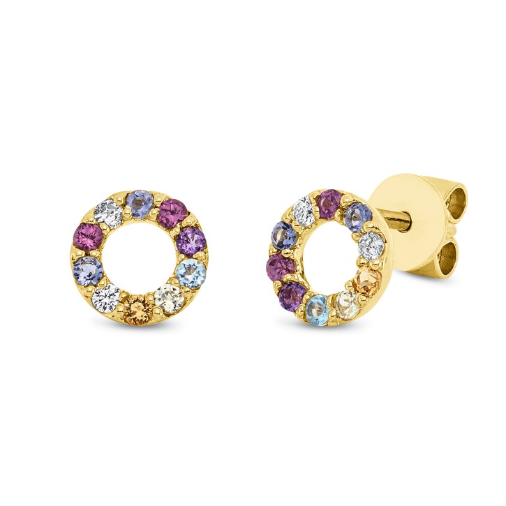Ohrstecker aus 750 Gelbgold 16 Farbsteine 4 Brillanten 0.05ct