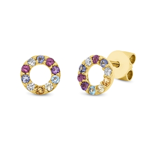 Ohrstecker Kreis aus 750 Gelbgold 16 Farbsteine 0,29ct mehrfarbig mit Brillanten Ohrstecker Kreis aus 750 Gelbgold 16 Farbsteine 0,29ct mehrfarbig mit Brillanten
