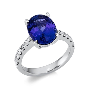 Ring aus 750 Weißgold Tansanit 5,22ct blau 12 Brillanten 0,49ct TW-SI B:12,5mm Ring aus 750 Weißgold Tansanit 5,22ct blau 12 Brillanten 0,49ct TW-SI B:12,5mm