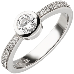 Ring Damenring aus 925 Silber rhodiniert mit 19 Zirkonia Breite 6,8mm Silberring