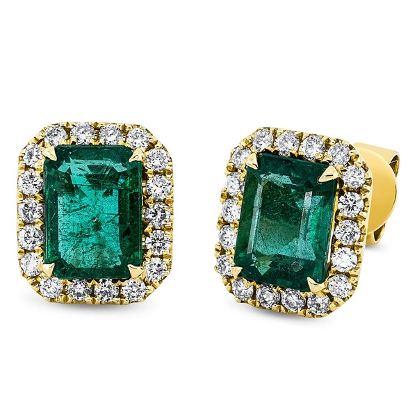 Ohrstecker aus 750 Gelbgold 2 Smaragde 36 Brillanten 0.55ct