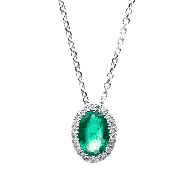 Collier aus 750 Weißgold Smaragd 20 Brillanten 0.06ct
