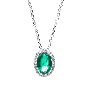 Collier aus 750 Weißgold Smaragd 0,39ct grün 20 Brillanten 0,06ct TW-SI L:42cm Collier aus 750 Weißgold Smaragd 0,39ct grün 20 Brillanten 0,06ct TW-SI L:42cm