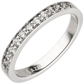 Ring Damenring aus 925 Silber rhodiniert mit 11 Zirkonia Breite 2,8mm Silberring