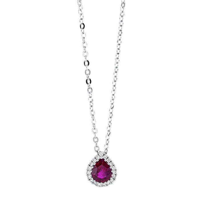 Collier aus 750 Weißgold Rubin 19 Brillanten 0.06ct