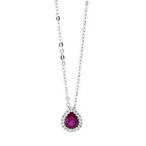 Collier aus 750 Weißgold Rubin 0,4ct rot 19 Brillanten 0,06ct TW-SI L:42cm Collier aus 750 Weißgold Rubin 0,4ct rot 19 Brillanten 0,06ct TW-SI L:42cm