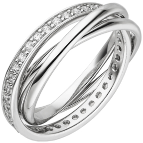 3-er Ring Damenring verschlungen aus 925 Silber mit 34 Zirkonia rundum