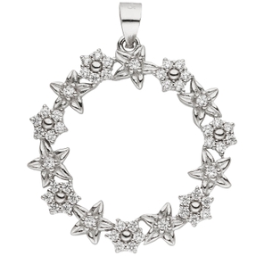 Anhänger Blumen im Kreis Ø 25mm aus 925 Silber rhodiniert mit 49 Zirkonia