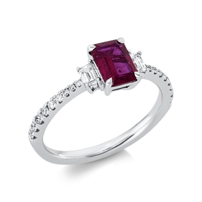 Ring aus 750 Weißgold Rubin 0,99ct rot 20 Diamanten 0,4ct TW-VSI B:6,9mm