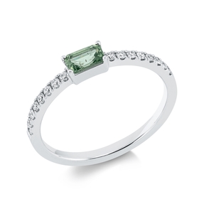 Ring aus 750 Weißgold Peridot 0,41ct grün 16 Brillanten 0,16ct TW-SI B:3mm