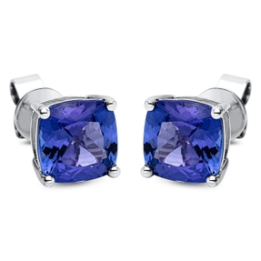 Ohrstecker aus 585 Gold Weißgold 2 Tansanite 4,41ct blau 7,7x8mm 4er-Krappe