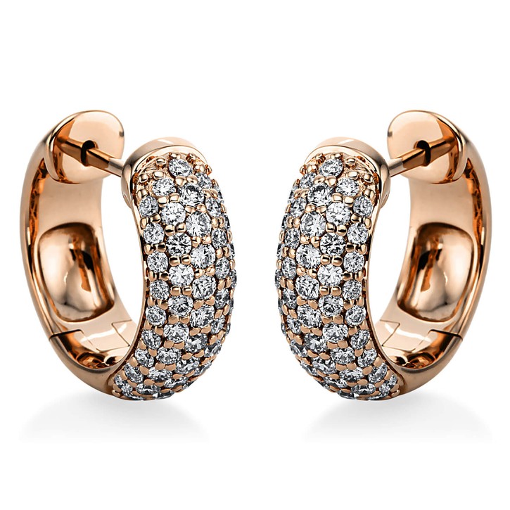 Pavé Creolen aus 750 Rotgold 98 Brillanten 0.97ct