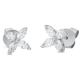 Ohrstecker aus 750 Weißgold 8 Diamanten Navette-Schliff 0,91ct TW-VSI 7,2x7,2mm