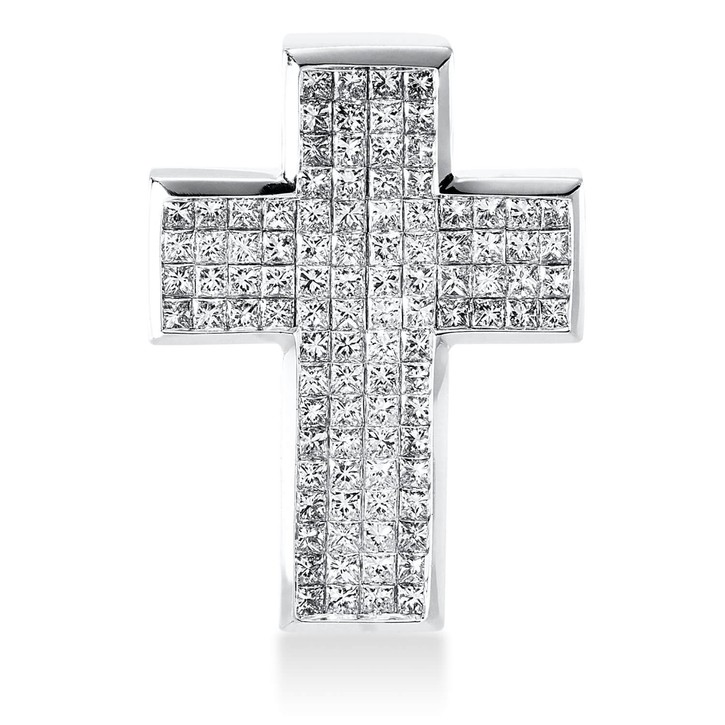 Anhänger Kreuz aus 750 Weißgold 100 Diamanten 2.32ct