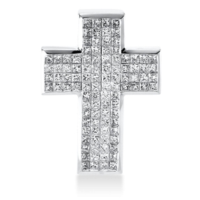 Anhänger Kreuz aus 750 Weißgold 100 Diamanten Prinzess-Schliff 2,32ct TW-VSI/SI Anhänger Kreuz aus 750 Weißgold 100 Diamanten Prinzess-Schliff 2,32ct TW-VSI/SI