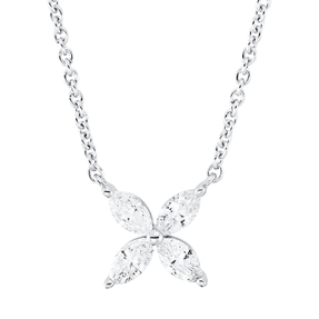 Collier aus 750 Weißgold 4 Diamanten Navette-Schliff 0,39ct TW-SI L:45cm