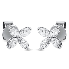 Ohrstecker aus 750 Weißgold 8 Diamanten Navette-Schliff 0,9ct TW-SI 7,7x7,6mm Ohrstecker aus 750 Weißgold 8 Diamanten Navette-Schliff 0,9ct TW-SI 7,7x7,6mm