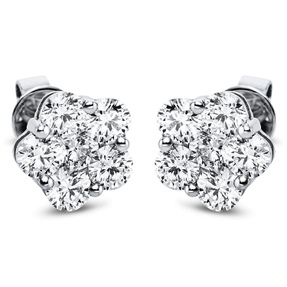 Ohrstecker Blumen aus 750 Weißgold 12 Brillanten 2,09ct TW-SI 9,2x9,4mm