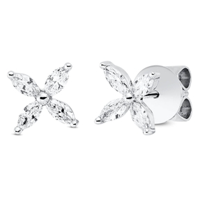 Ohrstecker aus 750 Weißgold 8 Diamanten Navette-Schliff 0,48ct TW-SI 7x7mm