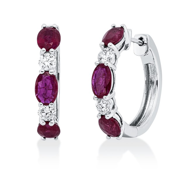 Creolen aus 750 Weißgold 6 Rubine 4 Brillanten 0.07ct