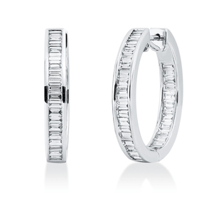 Creolen aus 750 Weißgold 64 Diamanten Baguette-Schliff 3,07ct TW-SI 27x4,4mm