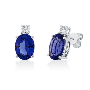 Ohrstecker aus 750 Weißgold 2 Tansanite 8,66ct blau 2 Brillanten 0,48ct TW-SI