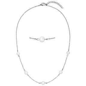 Collier Ankerkette Halskette aus Edelstahl mit 5 Süßwasser Perlen weiß 42-46cm