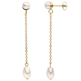 Ohrringe Ohrhänger Hängerstecker Edelstahl vergoldet mit 4 Süßwasser Perlen weiß Ohrringe Ohrhänger Hängerstecker Edelstahl vergoldet mit 4 Süßwasser Perlen weiß