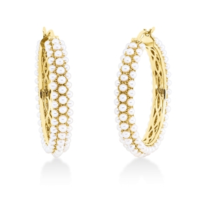 Creolen aus 750 Gold Gelbgold 208 Süßwasser-Perlen 1,8mm weiß