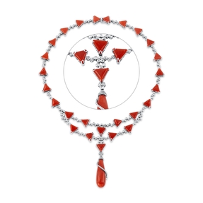 Collier 750 Weißgold 27 Koralle 74,46ct orange 198 Brillanten 2,93ct W-SI L:40,6cm Collier 750 Weißgold 27 Koralle 74,46ct orange 198 Brillanten 2,93ct W-SI L:40,6cm